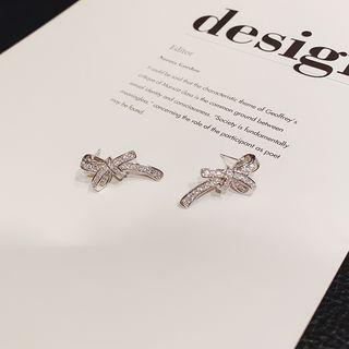 Rhinestone Knot Earring 1 Pair - Silver - One Size