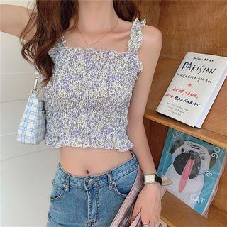 Floral Print Crinkle Cropped Tank Top