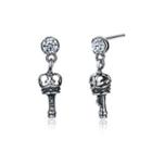 925 Sterling Silver Vintage Individual Key Earrings With Austrian Element Crystal Silver - One Size