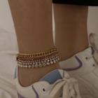 Rhinestone Chunky Alloy Chain Layered Anklet