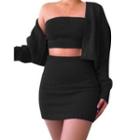 Set: Knit Tube Top + Mini Skirt + Cardigan