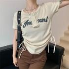 Short Sleeve Letter Embroidered Henley T-shirt