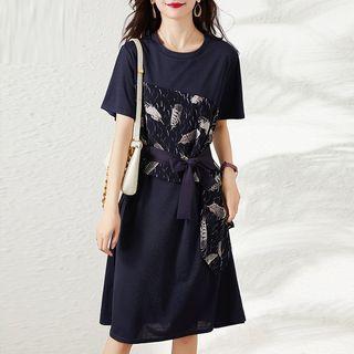 Short-sleeve Feather Print T-shirt Dress