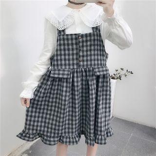 Plaid Jumper Dress Gray - One Size