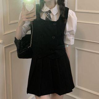 Puff-sleeve Shirt / Vest / A-line Skirt