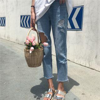 Crop Ripped Straight Fit Jeans