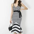 V-neck Striped Spaghetti Strap Dress