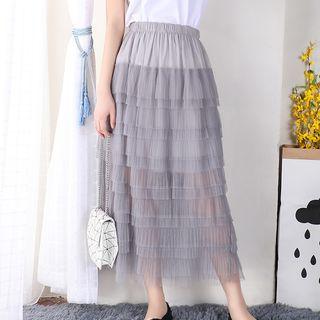 Tiered Lace Maxi A-line Skirt