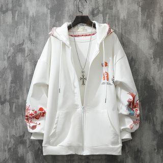 Phoenix Print Zip-up Hoodie