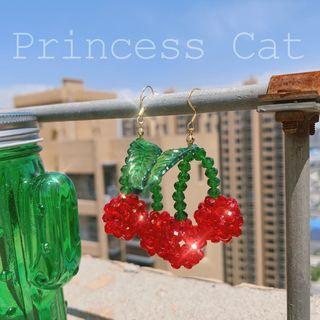 Faux Crystal Cherry Dangle Earring 1 Pair - Crystal Cherry Earring - One Size