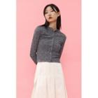 Round-neck Floral Cardigan Navy Blue - One Size