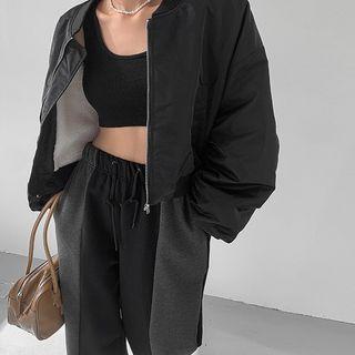 Fleece-lined Cropped Flight Jacket