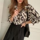 Wide-cuff Leopard Shirt Beige - One Size