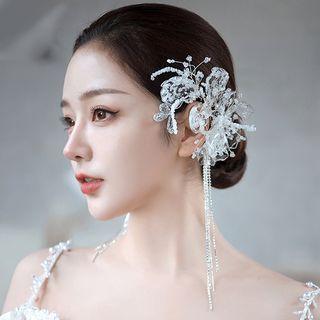 Wedding Rhinestone Fringed Headpiece 1 Pair - White - One Size