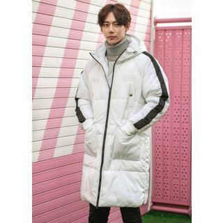 Hooded Contrast-trim Long Padded Coat