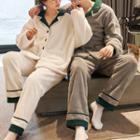 Couple Matching Loungewear Set: Long-sleeve Coral Fleece Shirt + Pants