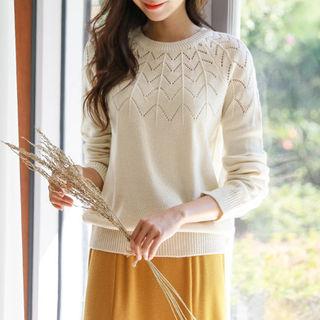 Crew-neck Punched Rib-knit Top