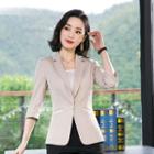 3/4-sleeve Plain Blazer / Spaghetti Strap Top / Cropped Dress Pants