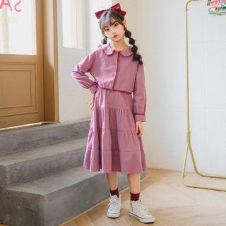Set: Long-sleeve Shirt + Tiered A-line Midi Skirt