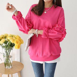 Beaded Frill-trim Boxy-fit Sweatshirt