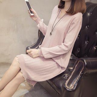 Long-sleeve Wavy Hem Midi Sweater Dress