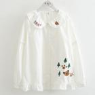 Bear Embroidery Blouse White - One Size