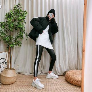 Contrast-trim Faux-leather Leggings Black - One Size