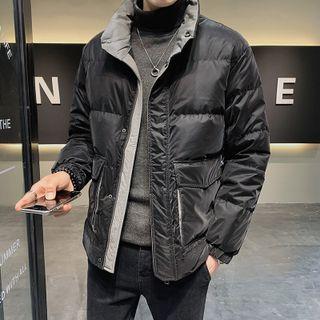 Stand Collar Lettering Zip-up Down Jacket
