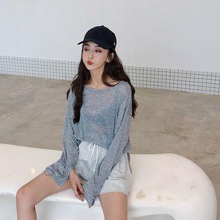 Plain Long-sleeve Loose-fit Top / Loose-fit Shorts