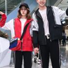 Couple Matching Lettering Hooded Zip Jacket / Lettering Strap Sweatpants