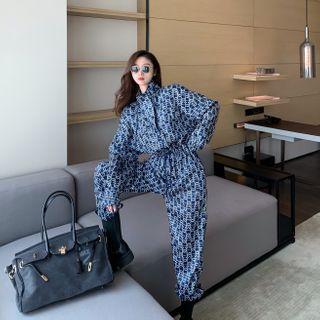 Puff-sleeve Patterned Shirt Jumpsuit