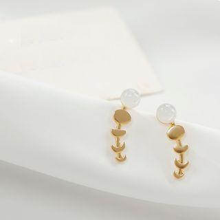 Cat Eye Stone Alloy Fish Bone Dangle Earring 1 Pair - As Shown In Figure - One Size