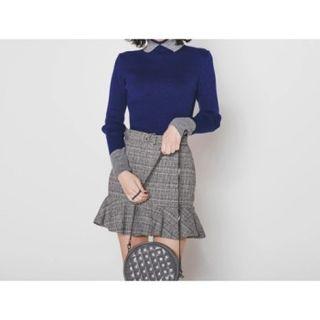 Collared Contrast-trim Slim-fit Knit Top