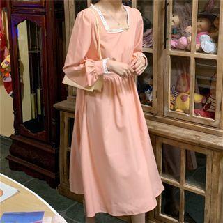 Long-sleeve Square-neck Midi Dress