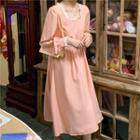 Long-sleeve Square-neck Midi Dress