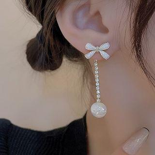Bow Glaze Faux Pearl Alloy Dangle Earring