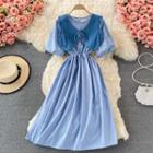 Detachable Denim Shawl + Puff Sleeve Dress