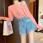 Color-block Loose-fit Denim Shorts