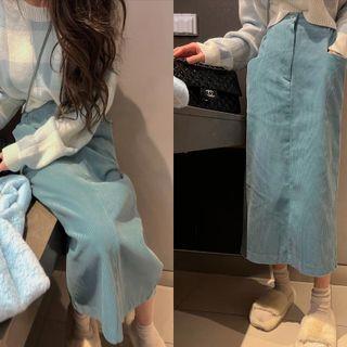 Corduroy Long H-line Skirt Sky Blue - One Size