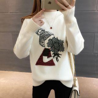 Cartoon Print Mock-turtleneck Sweater