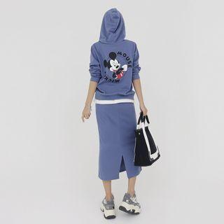 Set: Mickey Mouse Print Layered Sweatshirt + Midi Skirt