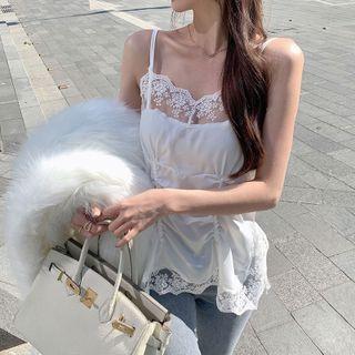 Lace Panel Shirred Camisole Top
