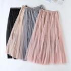 Mesh Overlay Lace A-line Midi Skirt