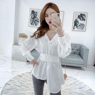 Irregular Hem Tie-waist Blouse