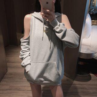 Cold-shoulder Hoodie As Shown In Figure - One Size