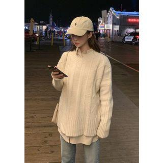 V-neck Loose Cable Sweater