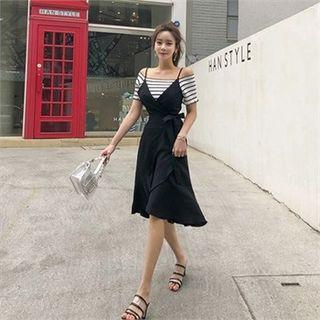 Ruffle-hem Pinafore Wrap Dress