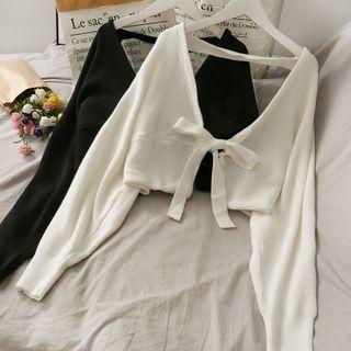 Open-back Ribbon Cropped Knit Top