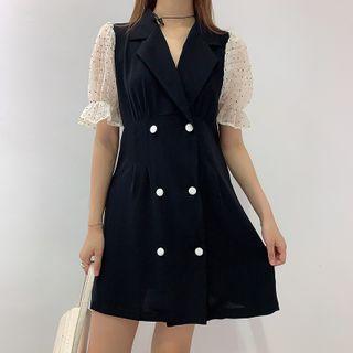 Double-breasted Bell-sleeve Mini A-line Dress