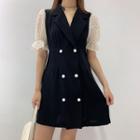 Double-breasted Bell-sleeve Mini A-line Dress